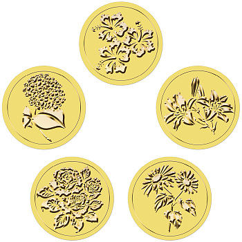 Gold Foil Paper Picture Stickers, Round Dot Decorative Stickers, Flower, 205x210mm, Sticker: 38.1mm