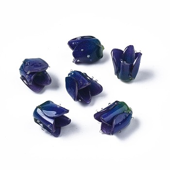 Plastic Beads, Flower, Prussian Blue, 13~15x13.5~15x13.5~15mm, Hole: 0.8mm