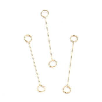 316 Surgical Stainless Steel Eye Pins, Double Sided Eye Pins, Real 18K Gold Plated, 20x2.5x0.4mm, Hole: 1.6mm