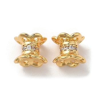 Brass Micro Pave Cubic Zirconia Spacer Beads, Flower, Real 18K Gold Plated, 7x6mm, Hole: 1.2mm