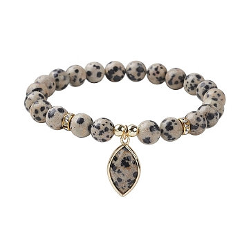 Natural Dalmatian Jasper Stretch Bracelets, Horse Eye Shape Stone Charm Bracelets for Women, Inner Diameter: 2-5/8 inch(6.6cm)