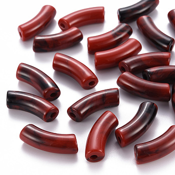 Acrylic Beads, Imitation Gemstone, Curved Tube, Dark Red, 36x13.5x11.5mm, Hole: 4mm