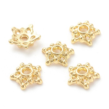 Rack Plating Alloy Flower Bead Caps, 5-Petal, Lead Free & Cadmium Free, Long-Lasting Plated, Real 18k Gold Plated, 7.5x8x2mm, Hole: 1.5mm