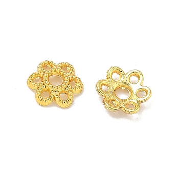 Alloy Bead Caps, Long-Lasting Plated, Rack Plating, Flower, Golden, 6x1.5mm, Hole: 1.5mm