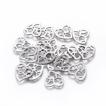 201 Stainless Steel Cabochons, Filling Material for Epoxy Resin Craft Art, Heart, Stainless Steel Color, 14x15x1mm