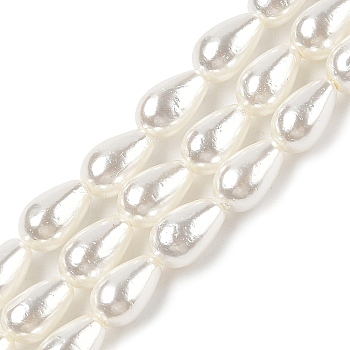 Electroplate Shell Pearl Beads Strands, Drop, White, 7~7.5x4~5mm, Hole: 1~1.2mm, about 57pcs/strand, 15.7 inch(40cm)