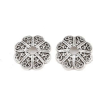 Tibetan Style Alloy Bead Caps, Flower, Antique Silver, 12.5x2mm, Hole: 3mm