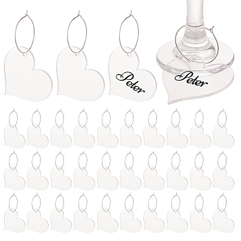 DIY Blank Wine Glass Charm Making Kit, Including Acrylic Pendant, Iron Hoop Earrings, Wine Glass Charm Rings, Heart, 80Pcs/box, 45x49.5x2mm, Hole: 3mm