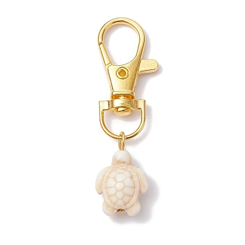 Synthetic Turquoise Tortoise Pendant Decorations, with Alloy Swivel Lobster Claw Clasps, Seashell Color, 55mm