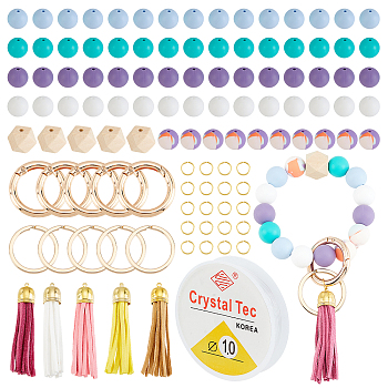 CHGCRAFT DIY Charm Keychain Wristlet Making Kit, Including Silicone & Wood Round Beads, Brass Suede Tassels, Alloy Split Key Ring & Spring Gate Ring, Mixed Color, Split Key Ring: 5Pcs/bag