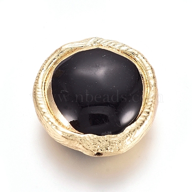 16mm Black Flat Round Natural Agate Beads