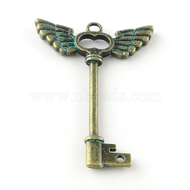 Antique Bronze Green Key Alloy Big Pendants