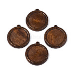 Schima Wood Carved Pendant Cabochon Settings, Flat Round, Dyed, Saddle Brown, 43.5x39.5~40x4.5~5mm, Hole: 2~2.2mm, Tray Size: 30~30.5mm(WOOD-N022-02)
