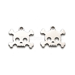 Non-Tarnish Halloween 316 Surgical Stainless Steel Charms, Laser Cut, Skull Charm, Stainless Steel Color, 11x13x1mm, Hole: 1.6mm(STAS-H190-13P-02)