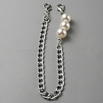Aluminum Curb Chain Bag Handles, with Lobster Claw Clasps & Plastic Imitation Pearl, Platinum, 33.2cm(DIY-WH0449-84P)