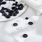 120 Pcs 8 Styles Plastic Cover, Flat Round, Mixed Color, 8~12x4~6.5mm, Pin: 2~9mm, 15pcs/style(KY-LP0001-13)