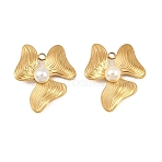 304 Stainless Steel Pendants, with Plastic Pearl, Flower Charms, Golden, 26.5x22.5x7.5mm, Hole: 2mm(SA-CBAB0EF-08G)
