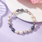 Natural Cultured Freshwater Pearl Beads Stretch Bracelets for Women, Potato, with Brass Rhinestone Spacer Beads, Mixed Color, Inner Diameter: 2.09 inch(5.3cm)(BJEW-JB13387)