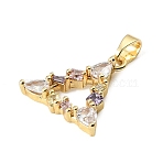 Brass Micro Pave Purple Cubic Zirconia Pendants, Triangle Charms, Golden, 15.5x15.5x3mm, Hole: 4x2mm(KK-E804-03G)