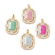 Rack Plating Brass & Crushed Ice Cut Cubic Zirconia Pendants, with Rhinestone, Real 14K Gold Plated, Cadmium Free & Lead Free, Rectangle, Mixed Color, 28x21x7mm, Hole: 5x2.5mm(KK-H438-03G)