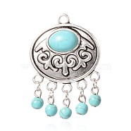 Synthetic Turquoise Big Pendants, with Tibetan Style Alloy Findings, Oval, Antique Silver, 50x34x7.5mm, Hole: 3mm(PALLOY-K215-03A-AS)