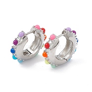 Colorful Resin Beaded Hoop Earrings, Brass Jewelry for Women, Platinum, 21x23.5x6mm, Pin: 0.9mm(EJEW-P215-04P)