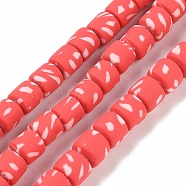 Handmade Polymer Clay Beads Strand, Column, Red, 6~7.5x5.5~7mm, Hole: 1.7~2.3mm, about 54~65pcs/strand, 15.83~16.69''(40.2~42.4cm)(CLAY-Z002-01R)