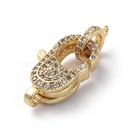 Brass Micro Pave Cubic Zirconia Lobster Claw Clasps, with Bail Beads/Tube Bails, Clear, Real 18K Gold Plated, 19x10.5x6mm, Hole: 1.2mm(ZIRC-G160-24G)