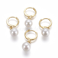 Brass Leverback Earrings, with Shell Pearl, Long-Lasting Plated, Golden, 25mm, Pin: 0.8mm(EJEW-E196-03G)