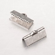 304 Stainless Steel Ribbon Crimp Ends, Rectangle, Stainless Steel Color, 5x13mm, Hole: 1x2.5mm(STAS-G140-20P)