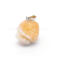 Natural Citrine Pendants, with Alloy Accessories, with Platinum Peg Bail & Snap On Bails, Irregularity Shape, 26~32x20~28x16~20mm, Hole: 4x7.5mm(G-CJC0002-02E)