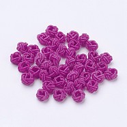 Nylon Cord Woven Beads, Round, Magenta, 6~6.5x4.5mm, Hole: 2.5mm, about 93~100pcs/bag(NWIR-F005-14I)