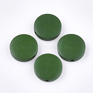 Painted Natural Wood Beads, Flat Round, Green, 15~15.5x4mm, Hole: 1.8mm(WOOD-S049-02B-04)
