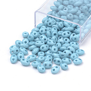 2-Hole Seed Beads, Czech Glass Beads, Oval, Sky Blue, 5x3~3.5x2.5~3mm, Hole: 0.5mm, about 194pcs/box, Net Weight: 10g/box(GLAA-R159A-03133)