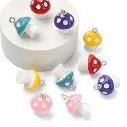 10Pcs 5 Colors Opaque Resin Pendants, Mushroom Charm, with Platinum Tone Iron Loops, Mixed Color, 18.5x13mm, Hole: 2mm, 2pcs/color(RESI-YW0001-50)