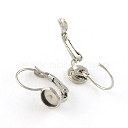 Smooth Surface 304 Stainless Steel Leverback Earring Findings, Flat Round Tray, Stainless Steel Color, Tray: 6mm, 19x8mm, Pin: 0.8mm(X-STAS-R065-63)