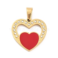 304 Stainless Steel Pendant, with Rhinestone and Enamel, Golden, Heart, 21x21.5x2mm, Hole: 6x4mm(STAS-M062-01G-F)