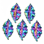 Rainbow Color Alloy Pendants, Cadmium Free & Lead Free, Leaf, 47x26x3.5mm, Hole: 1.8mm(PALLOY-S180-017-RS)