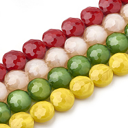 Opaque Solid Color Glass Beads Strands, Faceted, Flat Round, Mixed Color, 14x8mm, Hole: 1~1.2mm, about 25pcs/strand, 13.77 inch(35cm)(GLAA-N032-05)
