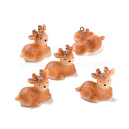 Christmas Opaque Resin Pendants, with Platinum Tone Iron Loops, Reindeer Charm, Sienna, 23x29x17mm, Hole: 2mm(RESI-D057-06P)
