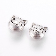 Tibetan Style Alloy Kitten Beads, Cat Head, Cadmium Free & Nickel Free & Lead Free, Antique Silver, 8x8x5mm, Hole: 2mm(X-TIBEP-GC178-AS-NR)