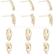 12Pcs 2 Style Brass Stud Earring Findings, with Horizontal Loops and 30Pcs Plastic Ear Nutss, Real 18K Gold Plated, 13.5x6.5mm, Hole: 1.2mm, 16.5x7.5mm, Hole: 1.4mm, Pin: 0.7mm, 6Pcs/style(KK-FH0004-95)