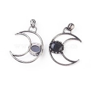Natural Obsidian Pendants, with Brass Findings, Moon, Antique Silver, 38~38.5x30~31x6~7mm, Hole: 5x7mm(G-F639-07D)