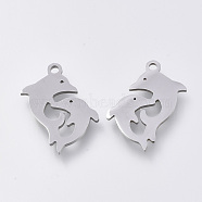 201 Stainless Steel Pendants, Laser Cut Pendants, Dolphin, Stainless Steel Color, 17x15x1mm, Hole: 1.2mm(STAS-S110-033P)