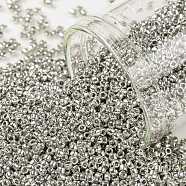 TOHO Round Seed Beads, Japanese Seed Beads, (714) Metallic Silver, 15/0, 1.5mm, Hole: 0.7mm, about 15000pcs/50g(SEED-XTR15-0714)