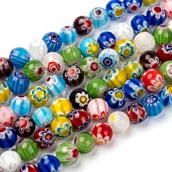 Handmade Millefiori Glass Beads Strands, Single Flower, Round, Mixed Color, Size: about 8mm in diameter, hole: 1mm, about 48pcs/strand, 14 inch(X-LK14)