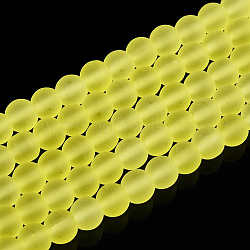 Transparent Glass Beads Strands, Frosted, Round, Yellow, 4~4.5mm, Hole: 0.8mm, about 97~99pcs/strand, 14.76 inch~14.96 inch(37.5~38cm)(GLAA-T032-T4mm-MD12)