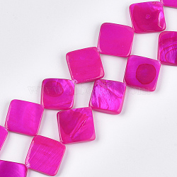 Spray Painted Freshwater Shell Beads, Rhombus, Magenta, 18~20x18~20x3~4mm, Hole: 0.5mm, about 21pcs/strand, 15.5 inch(SHEL-T010-05A)