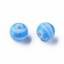 Opaque Striped Acrylic Beads, Round, Deep Sky Blue, 10mm, Hole: 2mm,  about 940pcs/500g.(MACR-S373-27D-09)
