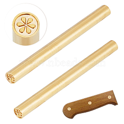 2Pcs Single-Sided Engraving Wax Seal Brass Stamp, Golden, for Envelope, Card, Gift Wrapping, Flower, 69x6mm(AJEW-OC0005-40F)